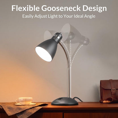 Metal Desk Lamp, Adjustable GooseNeck Reading Light for Bedroom