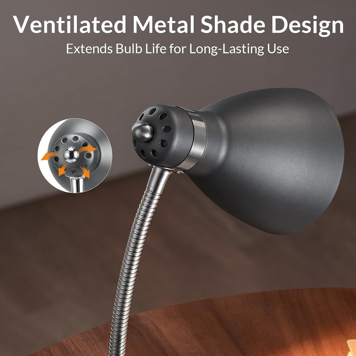 Metal Desk Lamp, Adjustable GooseNeck Reading Light for Bedroom