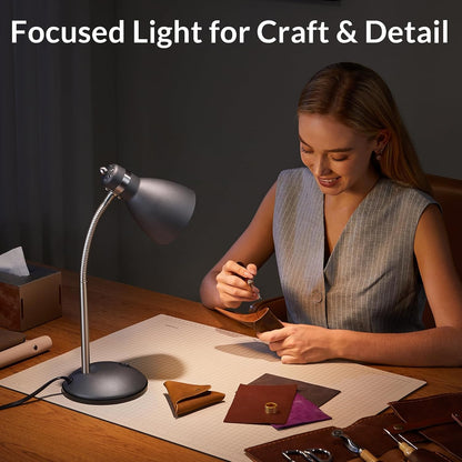 Metal Desk Lamp, Adjustable GooseNeck Reading Light for Bedroom
