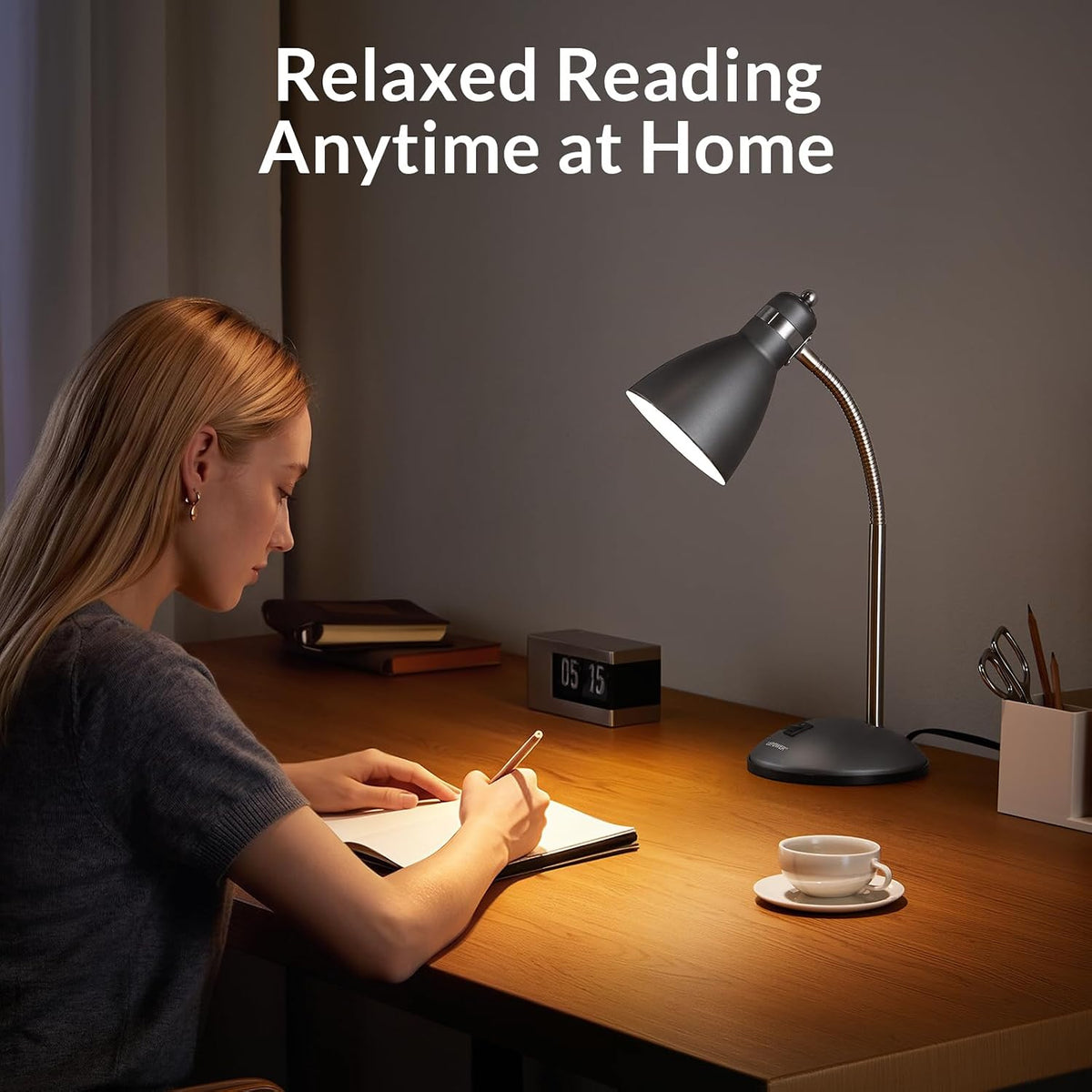 Metal Desk Lamp, Adjustable GooseNeck Reading Light for Bedroom