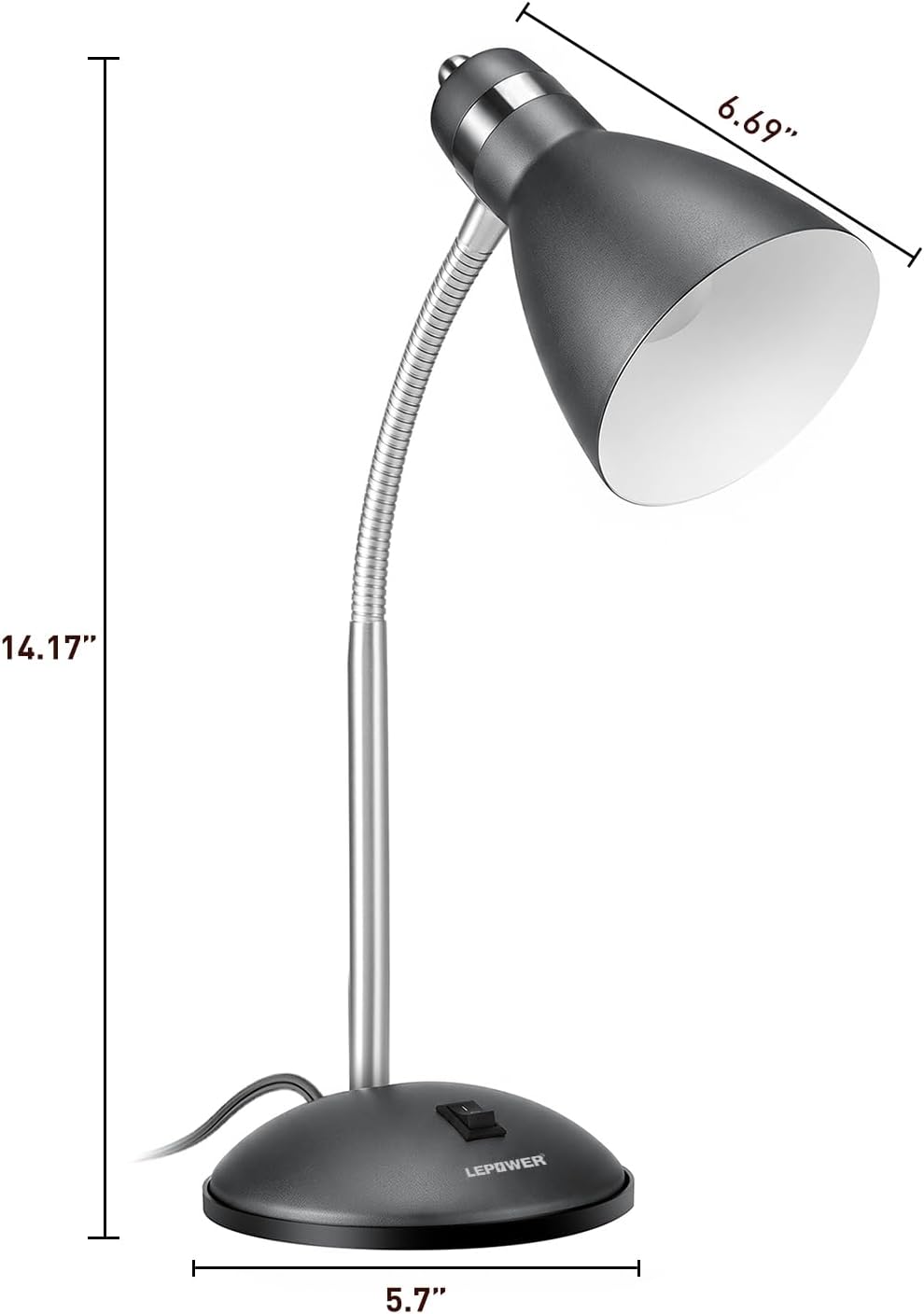Metal Desk Lamp, Adjustable GooseNeck Reading Light for Bedroom