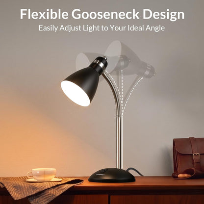 Metal Desk Lamp, Adjustable GooseNeck Reading Light for Bedroom