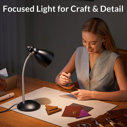 Metal Desk Lamp, Adjustable GooseNeck Reading Light for Bedroom