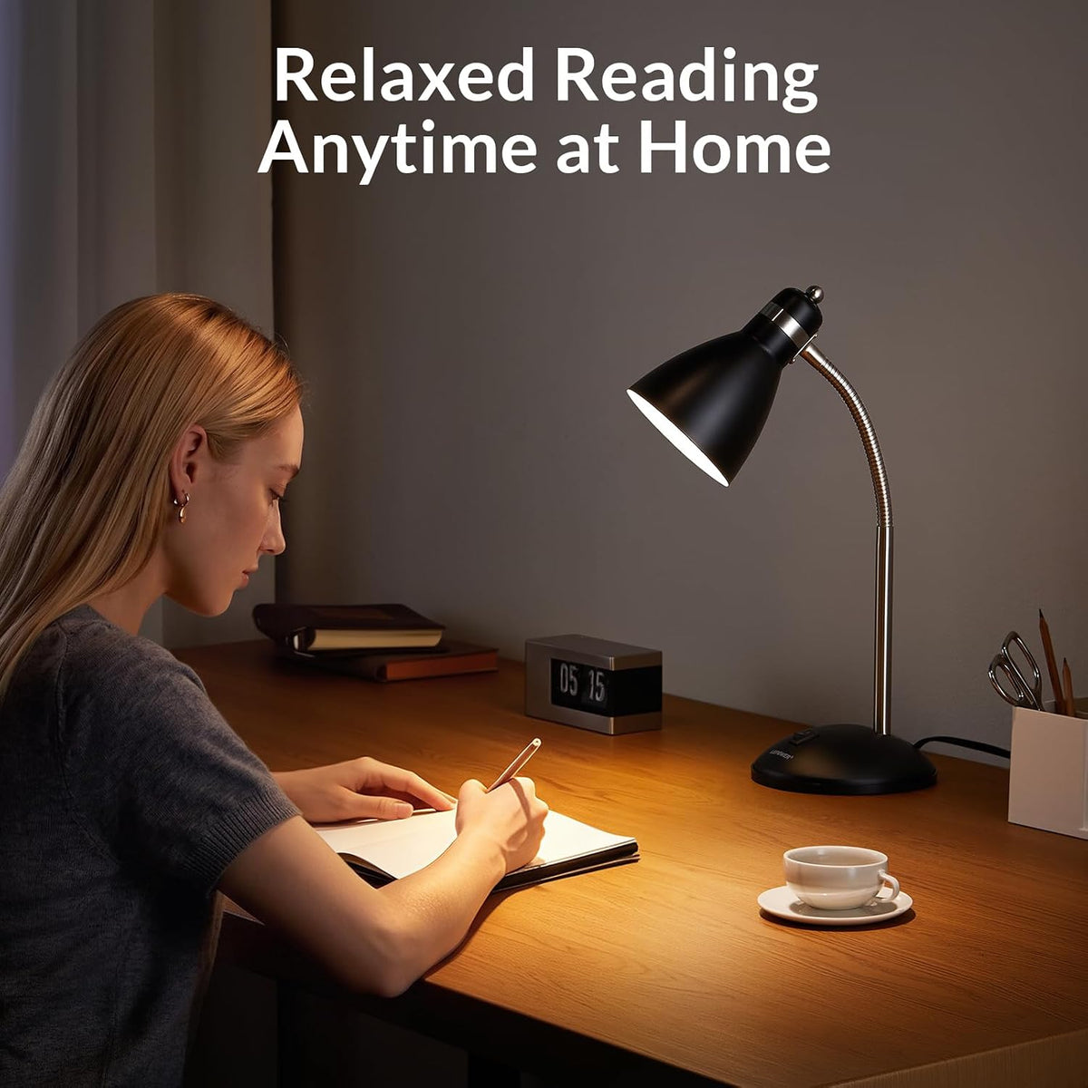 Metal Desk Lamp, Adjustable GooseNeck Reading Light for Bedroom