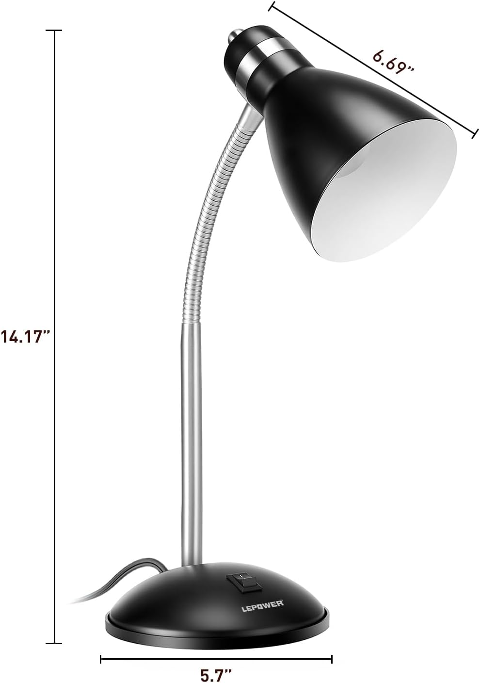 Metal Desk Lamp, Adjustable GooseNeck Reading Light for Bedroom