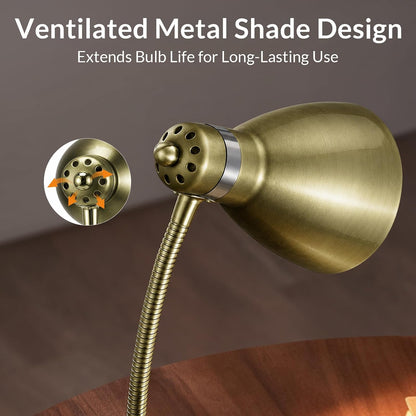 Metal Desk Lamp, Adjustable GooseNeck Reading Light for Bedroom