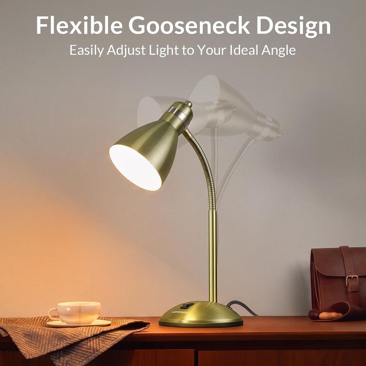 Metal Desk Lamp, Adjustable GooseNeck Reading Light for Bedroom