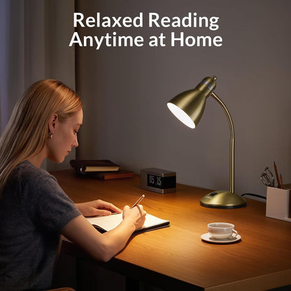Metal Desk Lamp, Adjustable GooseNeck Reading Light for Bedroom