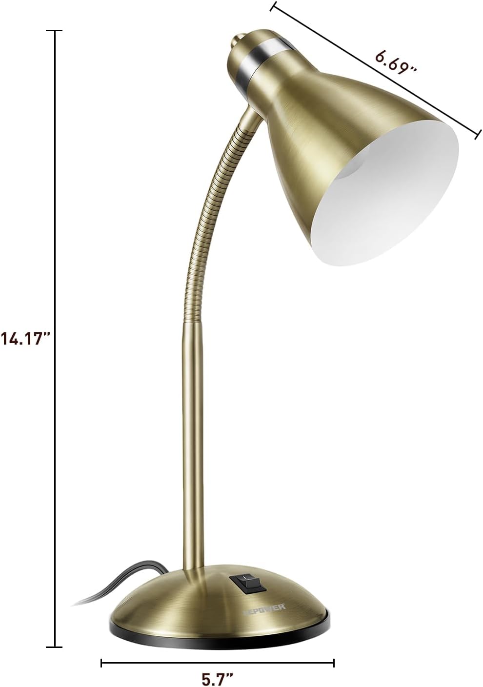Metal Desk Lamp, Adjustable GooseNeck Reading Light for Bedroom