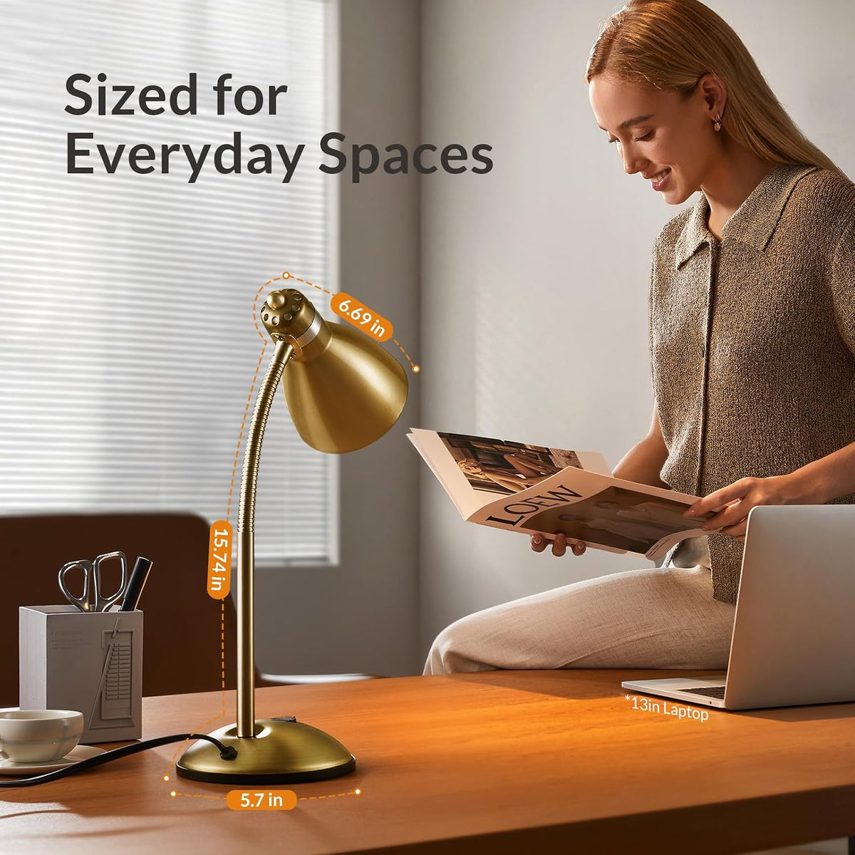 Metal Desk Lamp, Adjustable GooseNeck Reading Light for Bedroom
