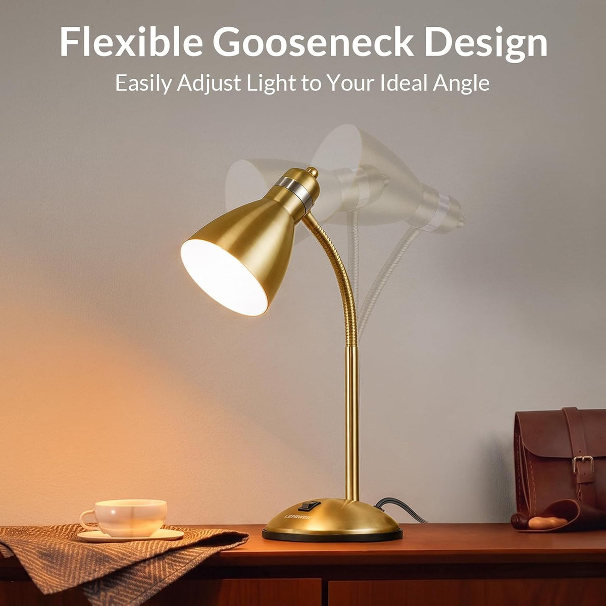 Metal Desk Lamp, Adjustable GooseNeck Reading Light for Bedroom