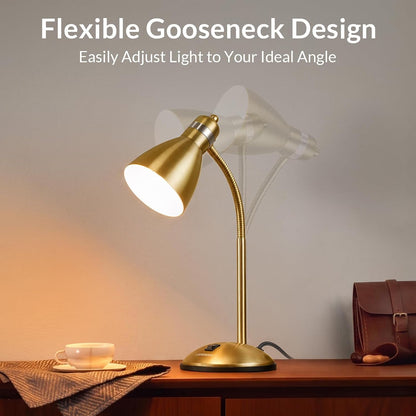 Metal Desk Lamp, Adjustable GooseNeck Reading Light for Bedroom