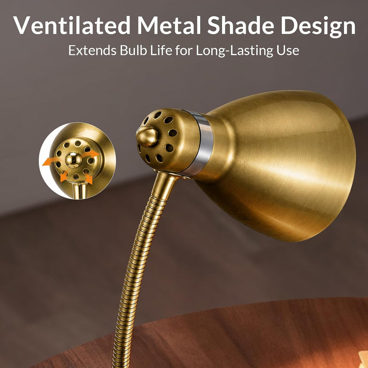 Metal Desk Lamp, Adjustable GooseNeck Reading Light for Bedroom