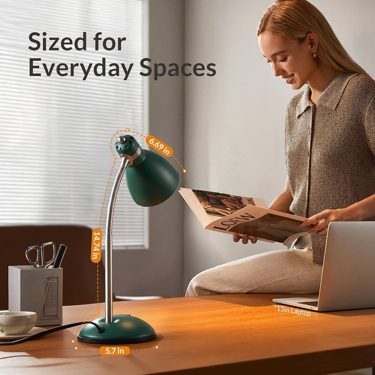 Metal Desk Lamp, Adjustable GooseNeck Reading Light for Bedroom
