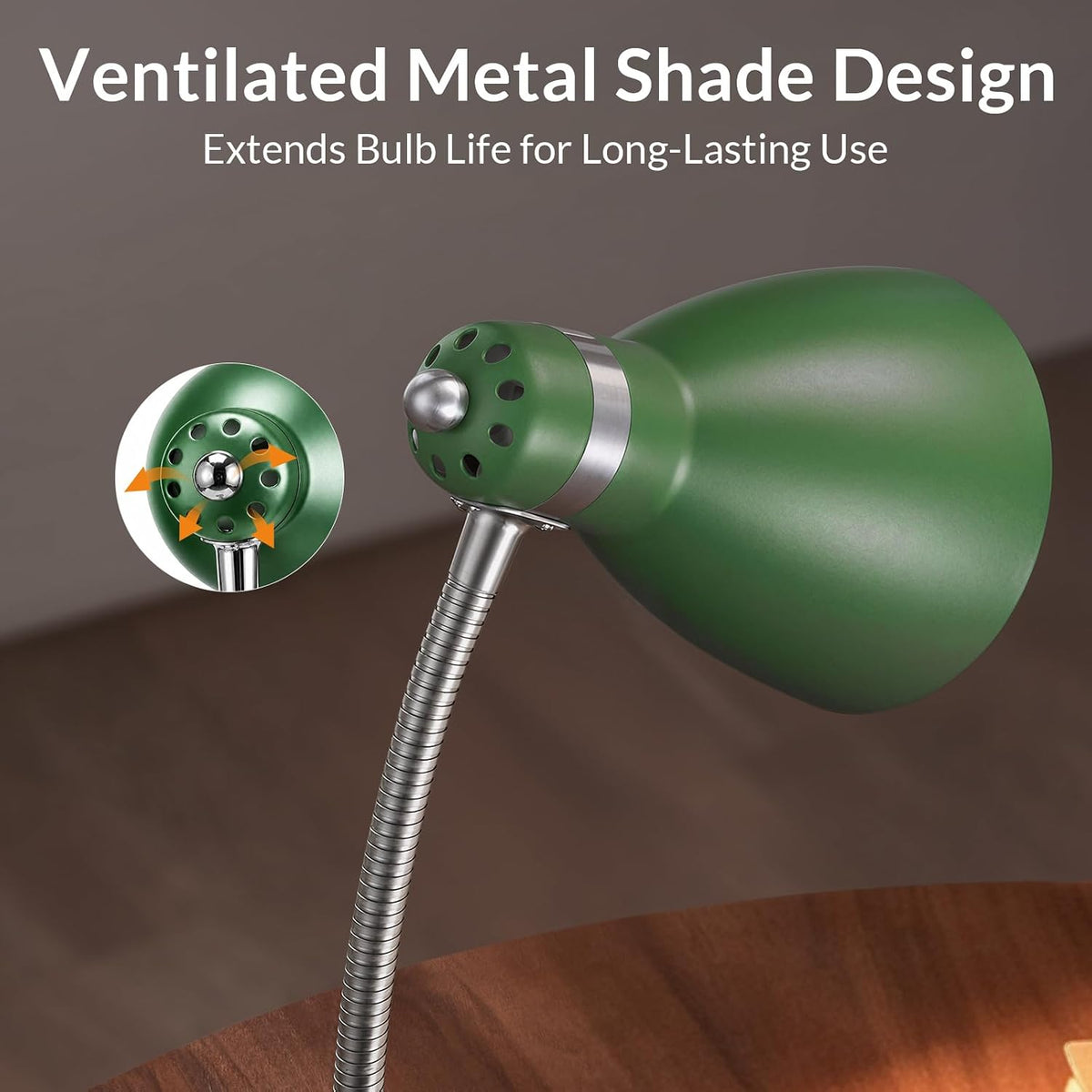 Metal Desk Lamp, Adjustable GooseNeck Reading Light for Bedroom