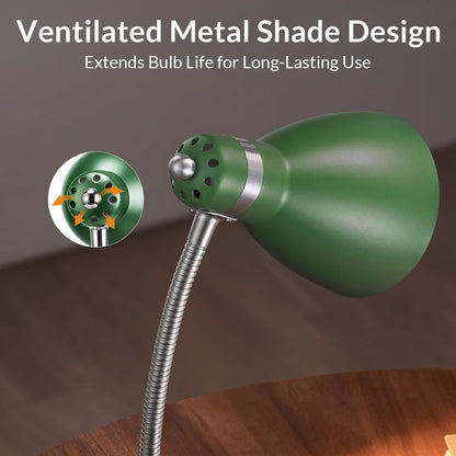 Metal Desk Lamp, Adjustable GooseNeck Reading Light for Bedroom
