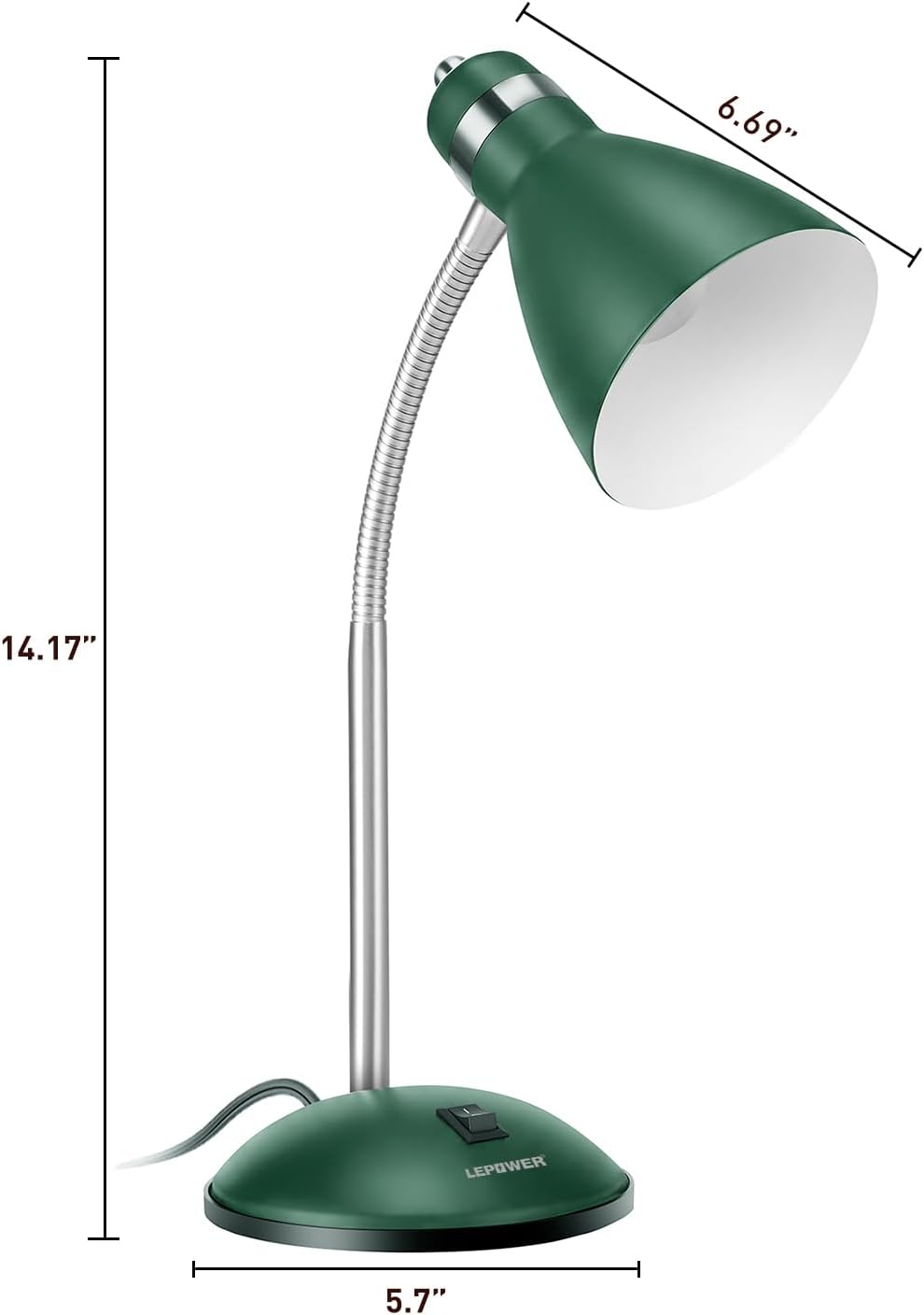 Metal Desk Lamp, Adjustable GooseNeck Reading Light for Bedroom
