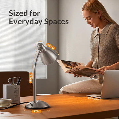 Metal Desk Lamp, Adjustable GooseNeck Reading Light for Bedroom