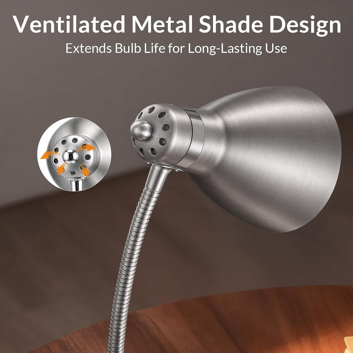 Metal Desk Lamp, Adjustable GooseNeck Reading Light for Bedroom