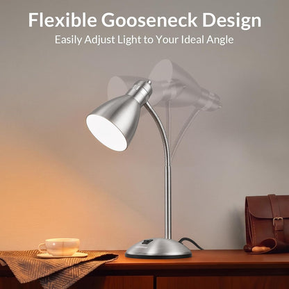 Metal Desk Lamp, Adjustable GooseNeck Reading Light for Bedroom