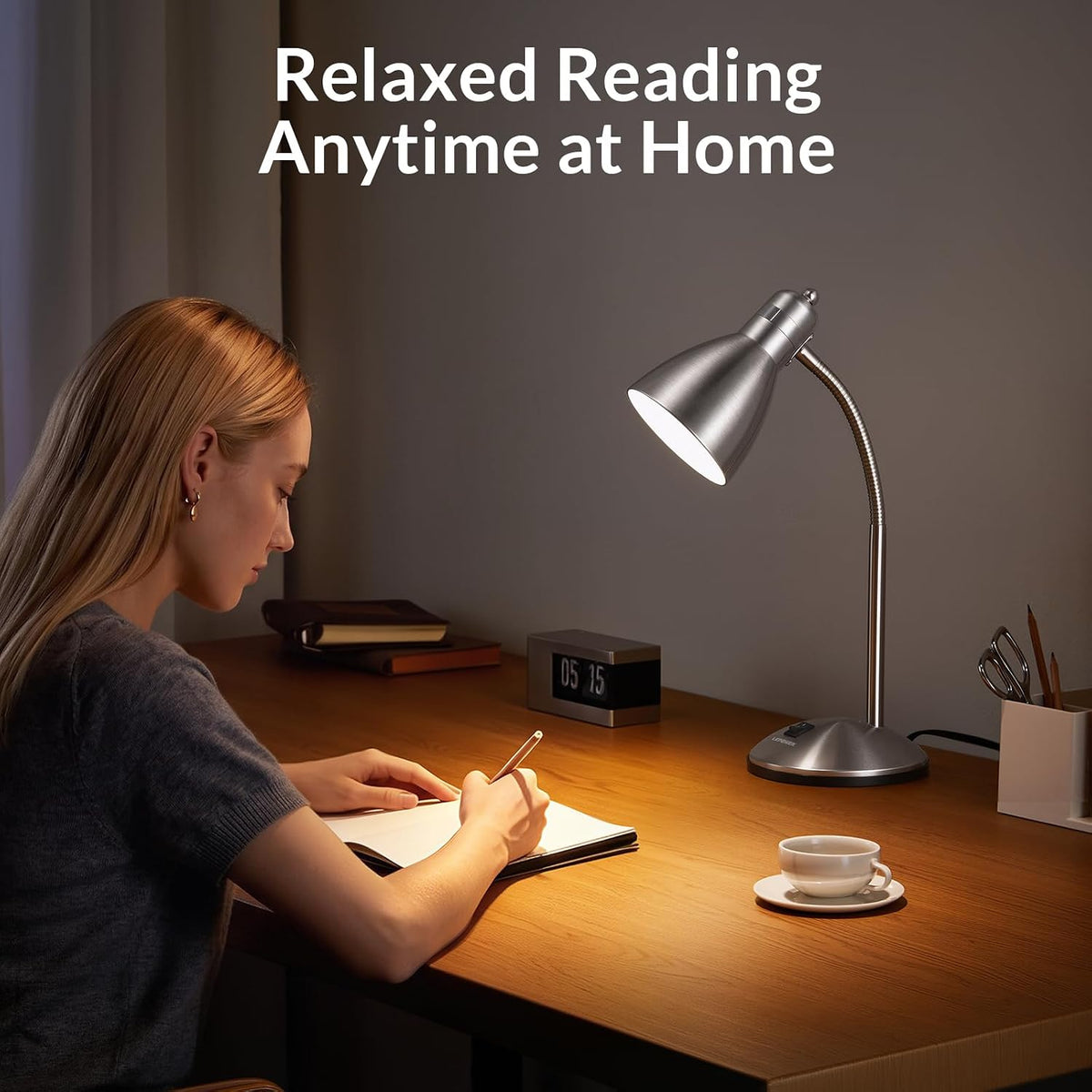 Metal Desk Lamp, Adjustable GooseNeck Reading Light for Bedroom