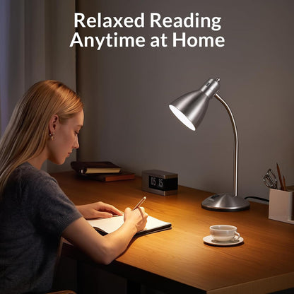 Metal Desk Lamp, Adjustable GooseNeck Reading Light for Bedroom