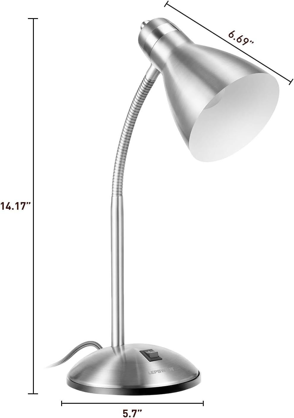 Metal Desk Lamp, Adjustable GooseNeck Reading Light for Bedroom