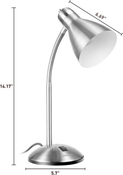 Metal Desk Lamp, Adjustable GooseNeck Reading Light for Bedroom