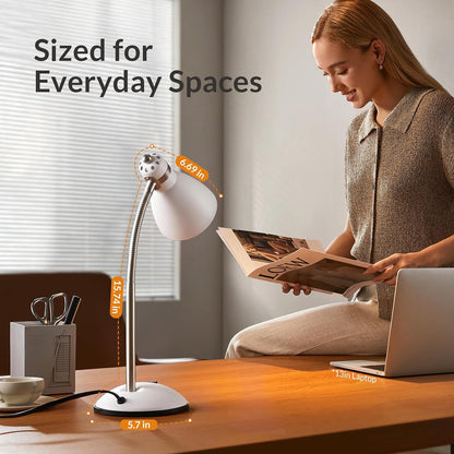 Metal Desk Lamp, Adjustable GooseNeck Reading Light for Bedroom