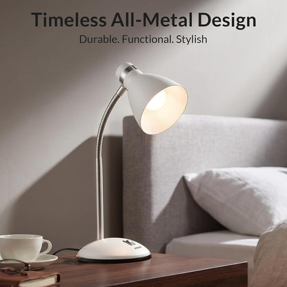 Metal Desk Lamp, Adjustable GooseNeck Reading Light for Bedroom