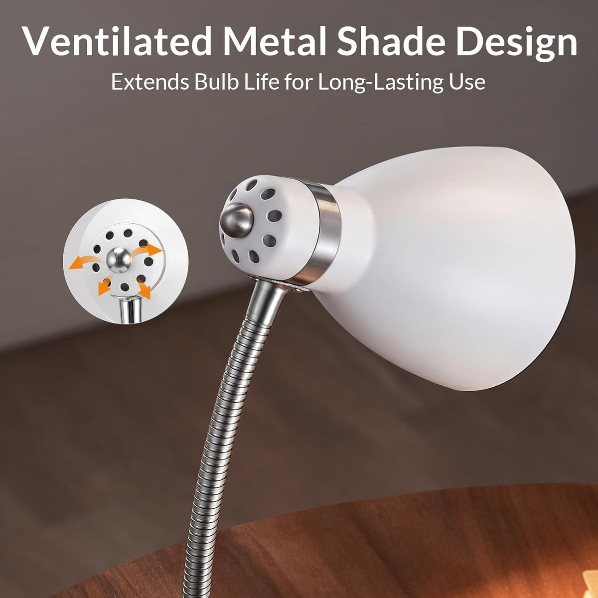 Metal Desk Lamp, Adjustable GooseNeck Reading Light for Bedroom