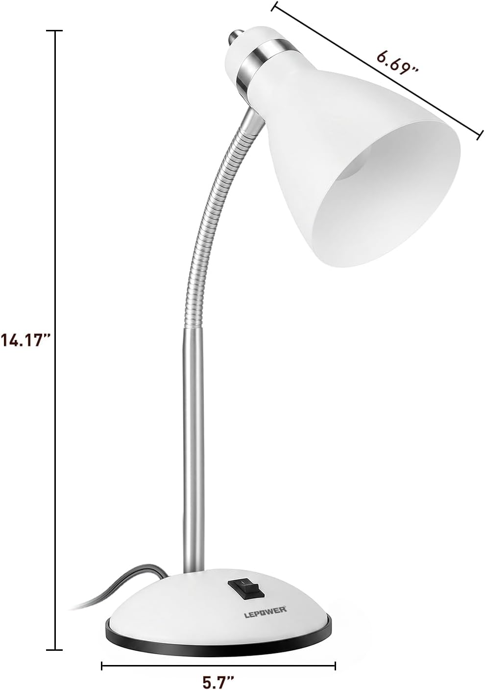 Metal Desk Lamp, Adjustable GooseNeck Reading Light for Bedroom