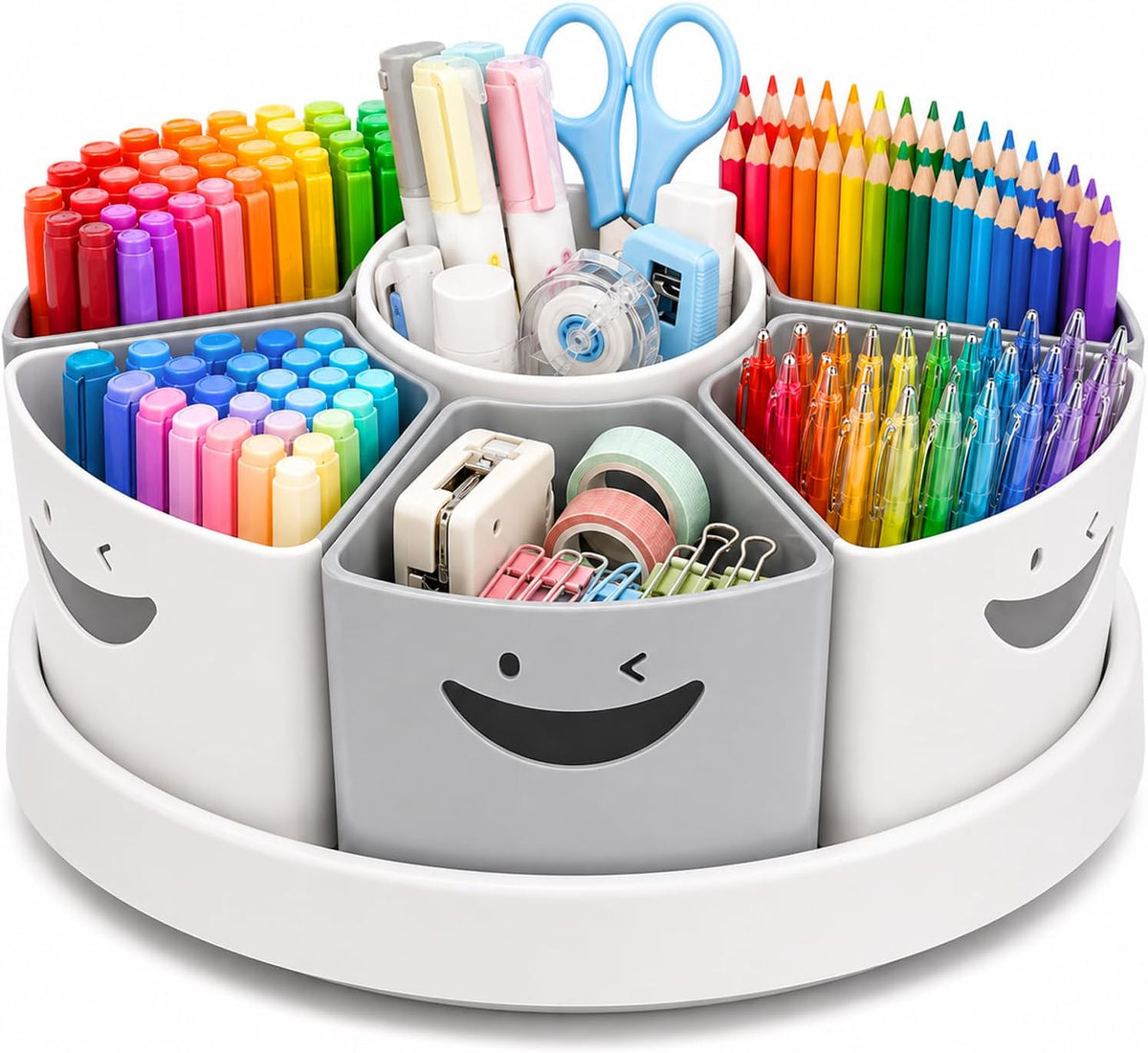 360 Rotating Storage Organizer Desk Organizers Pen Holder– 12” Lazy Susan Style Caddy with Removable Bins, for Home Office Supplies, Art Supplies, Make-up & Kitchen Use, with Card & Gift Box