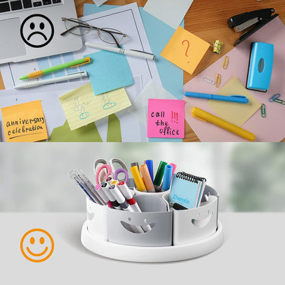 360 Rotating Storage Organizer Desk Organizers Pen Holder– 12” Lazy Susan Style Caddy with Removable Bins, for Home Office Supplies, Art Supplies, Make-up & Kitchen Use, with Card & Gift Box