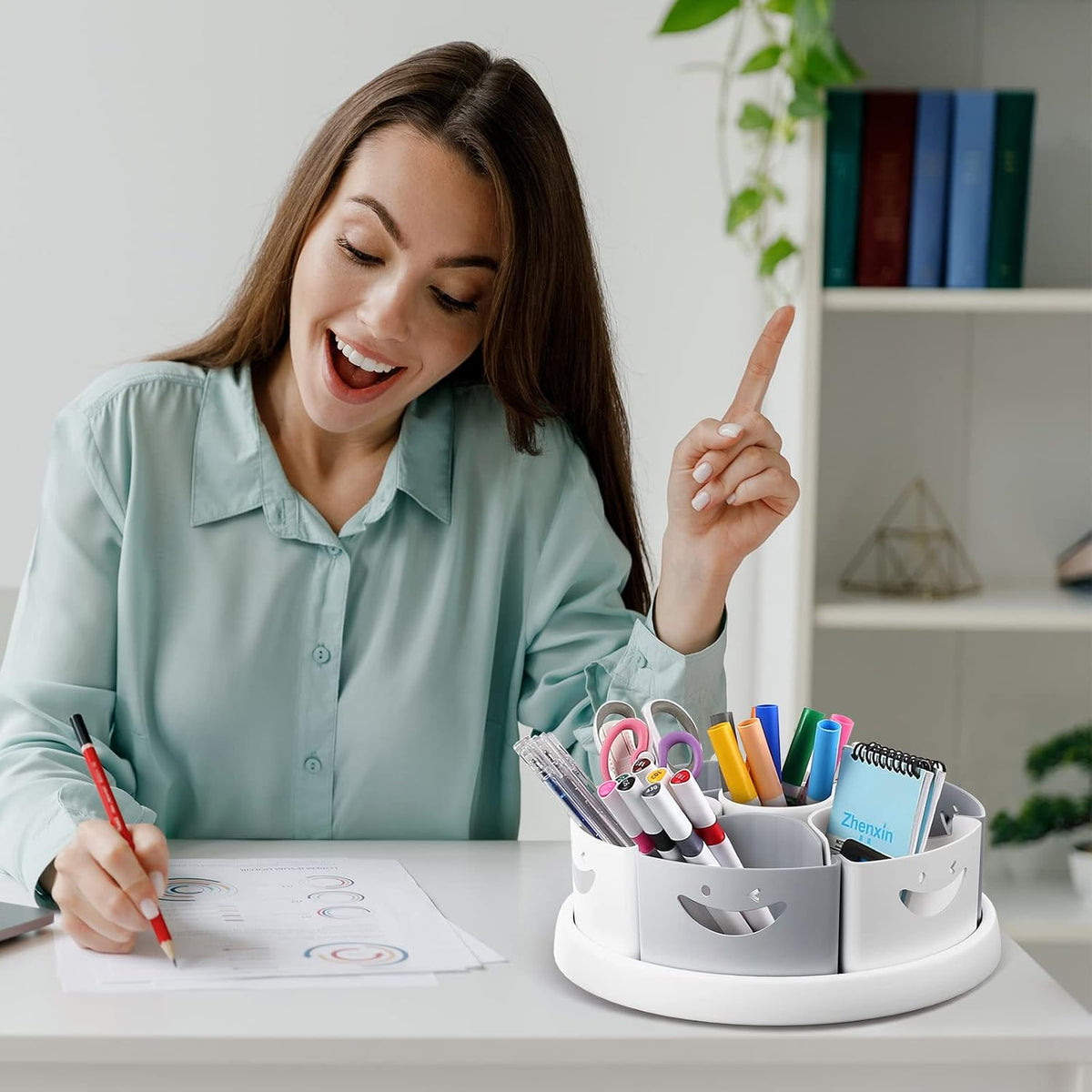 360 Rotating Storage Organizer Desk Organizers Pen Holder– 12” Lazy Susan Style Caddy with Removable Bins, for Home Office Supplies, Art Supplies, Make-up & Kitchen Use, with Card & Gift Box