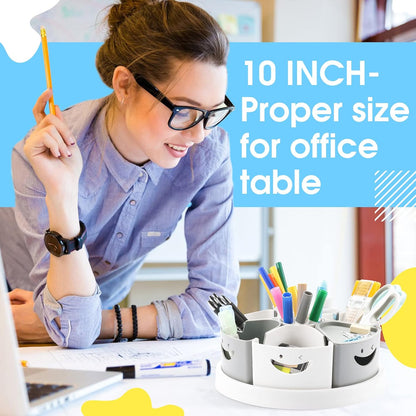 360 Rotating Storage Organizer Desk Organizers Pen Holder– 12” Lazy Susan Style Caddy with Removable Bins, for Home Office Supplies, Art Supplies, Make-up & Kitchen Use, with Card & Gift Box