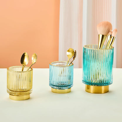 Makeup Brush Holder Organizer,Toothbrush Holders,Desk Pen Pencil Holder,Multifunctional Vintage Glass Brush Cup（L/Green/A3-6-US）