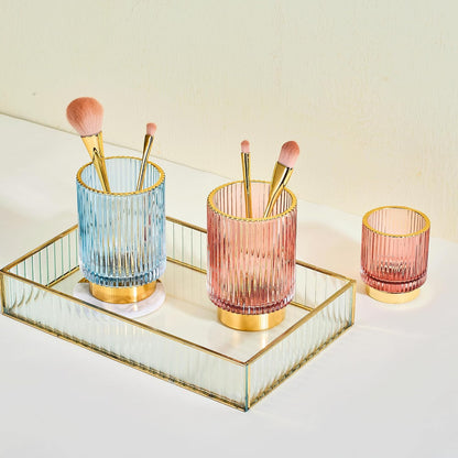 Makeup Brush Holder Organizer,Toothbrush Holders,Desk Pen Pencil Holder,Multifunctional Vintage Glass Brush Cup（L/Green/A3-6-US）