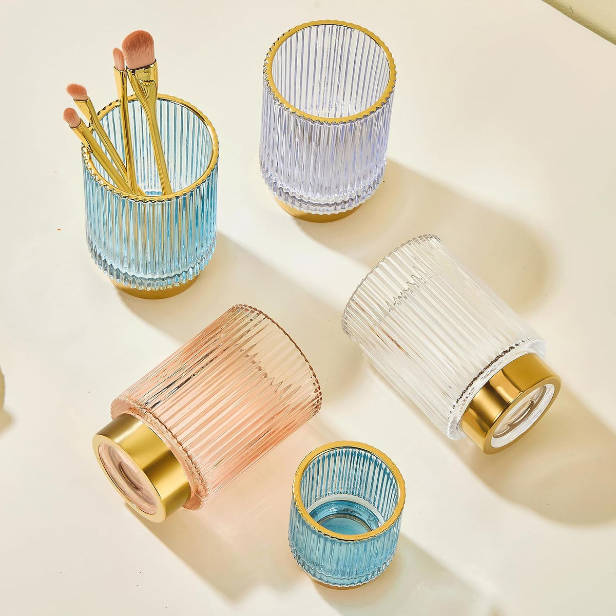 Makeup Brush Holder Organizer,Toothbrush Holders,Desk Pen Pencil Holder,Multifunctional Vintage Glass Brush Cup（L/Green/A3-6-US）