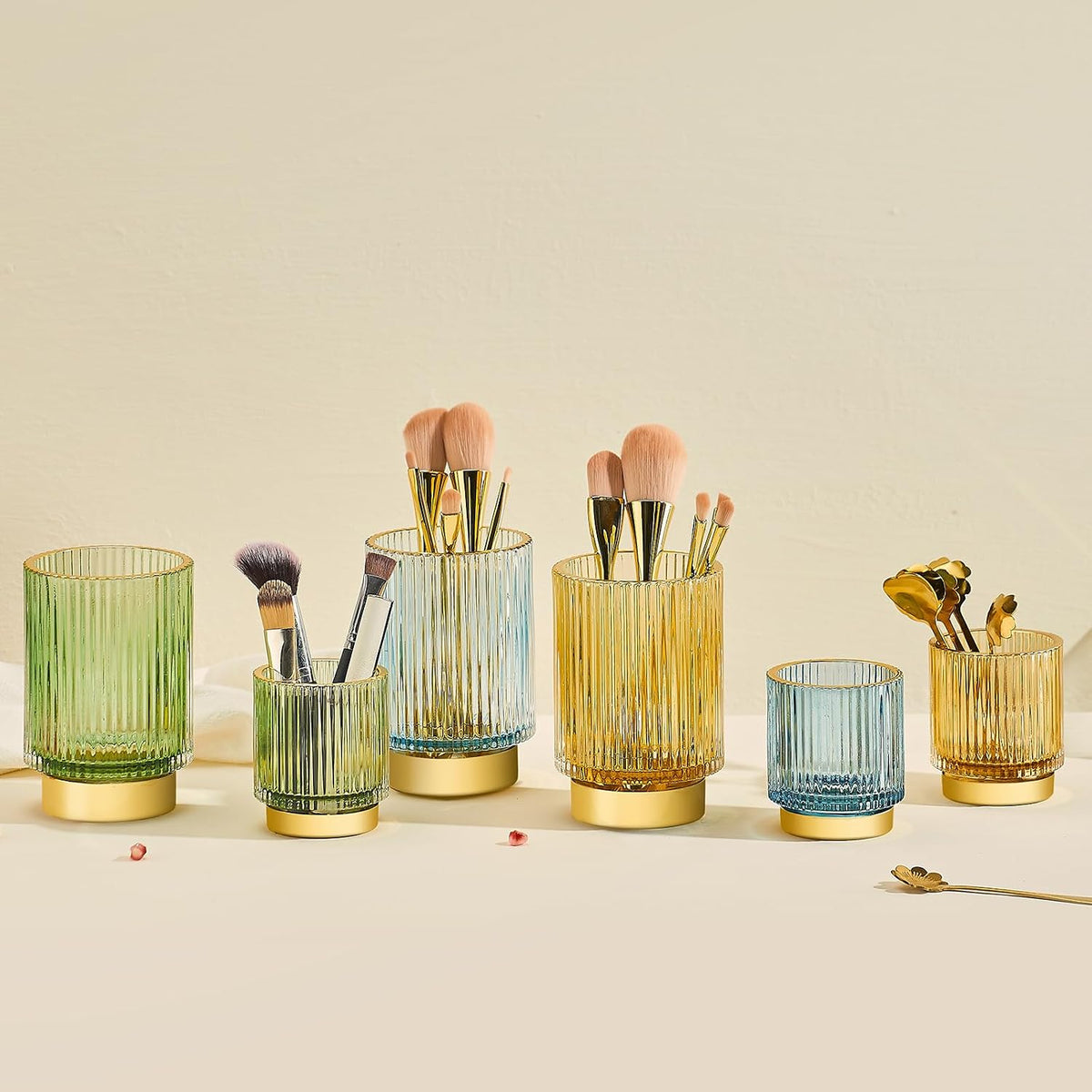 Makeup Brush Holder Organizer,Toothbrush Holders,Desk Pen Pencil Holder,Multifunctional Vintage Glass Brush Cup（L/Green/A3-6-US）