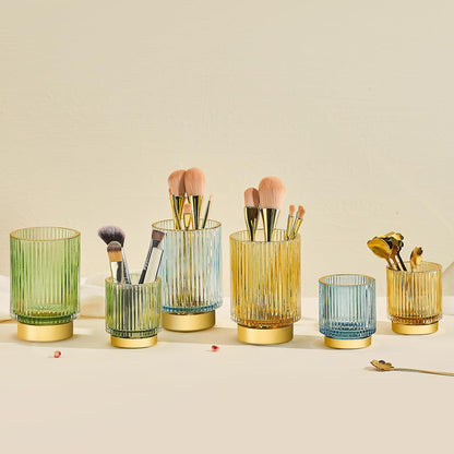 Makeup Brush Holder Organizer,Toothbrush Holders,Desk Pen Pencil Holder,Multifunctional Vintage Glass Brush Cup（L/Green/A3-6-US）