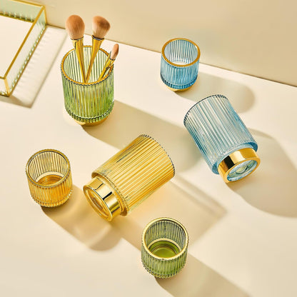 Makeup Brush Holder Organizer,Toothbrush Holders,Desk Pen Pencil Holder,Multifunctional Vintage Glass Brush Cup（L/Green/A3-6-US）
