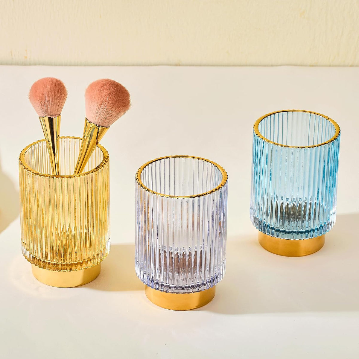 Makeup Brush Holder Organizer,Toothbrush Holders,Desk Pen Pencil Holder,Multifunctional Vintage Glass Brush Cup（L/Green/A3-6-US）