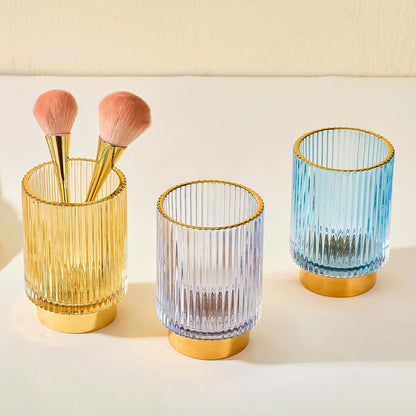 Makeup Brush Holder Organizer,Toothbrush Holders,Desk Pen Pencil Holder,Multifunctional Vintage Glass Brush Cup（L/Green/A3-6-US）