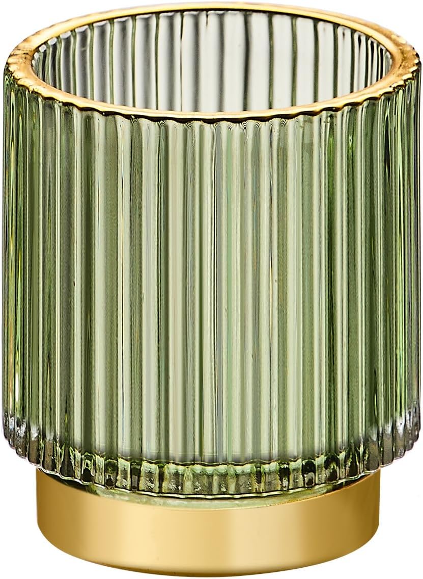 Makeup Brush Holder Organizer,Toothbrush Holders,Desk Pen Pencil Holder,Multifunctional Vintage Glass Brush Cup（L/Green/A3-6-US）