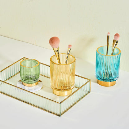 Makeup Brush Holder Organizer,Toothbrush Holders,Desk Pen Pencil Holder,Multifunctional Vintage Glass Brush Cup（L/Green/A3-6-US）