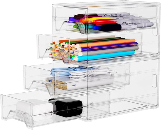 Acrylic Stackable Drawer Storage Organizer: Slim Desk Mini Drawers