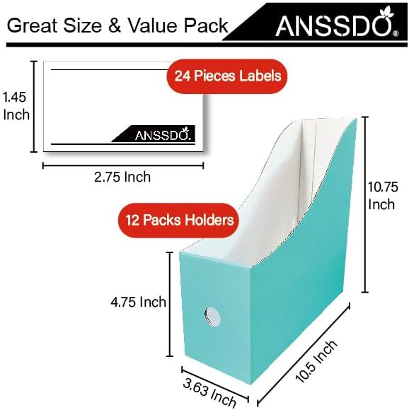 12 Pack Black Cardboard Magazine File Holder Storage Organizer