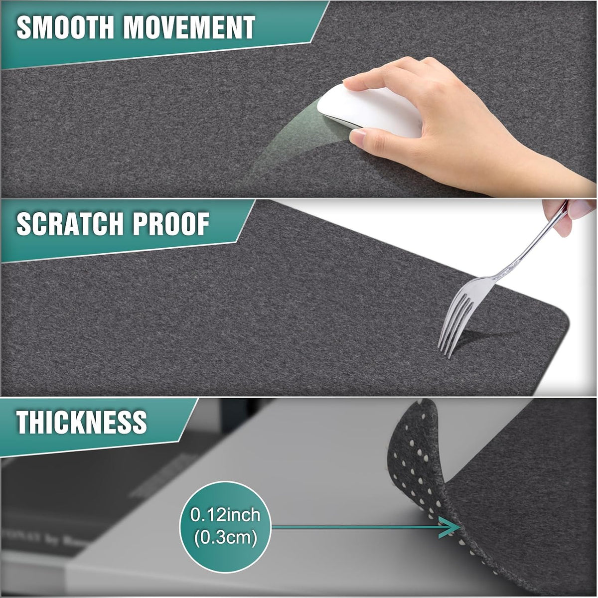 Large Felt Desk Protector Mat and Pad, (Dark Gray, 31.5"x11.8")