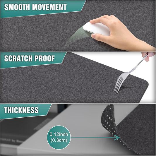 Large Felt Desk Protector Mat and Pad, (Dark Gray, 31.5"x11.8")